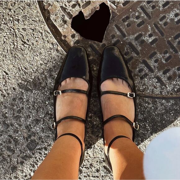 ZARA Faux Patent Mary Jane Heels NWT | Black Buckle Strap - Picture 2 of 16